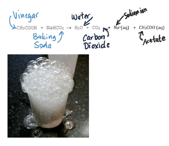 mixing baking soda and vinegar to produce carbon dioxide gas